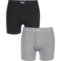 2 Pack Black / Grey Marl Cotton Plain Fitted Button Front Trunk Boxer Shorts Men's Small - Jeep