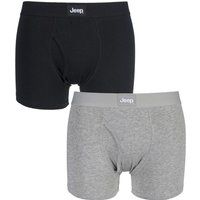 2 Pack Black / Grey Marl Cotton Plain Fitted Key Hole Trunk Boxer Shorts Men's Small - Jeep