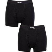 Mens 2 Pack Jeep Cotton Plain Fitted Key Hole Trunk Boxer Shorts Black / Black S