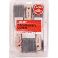 ProDec Decorator/'s Dozen Paint Brush Set Including Cutting In Brushes for a Smooth Finish Painting with Emulsion, Gloss, Satin Paints on Walls, Ceilings, Wood, Metal - 2x 1, 5x 1.5, 4x 2, 1x 3 inch