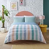 Night Lark Coverless Duvet Super King 6 Tog Spring Summer - Painted Stripes. Supersoft, Cosy & Lightweight Quilt. Machine Washable & Quick Drying, All in One Reversible Comforter Pillowcase Set