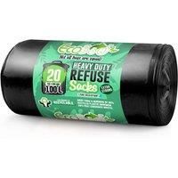 100Litre Super Strong, 20 Heavy Duty Refuse Sacks, Black Bin Liners Bags