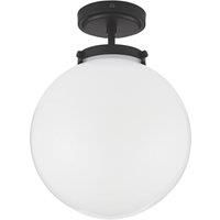 Spa Porto Single Globe Semi-Flush Ceiling Light Opal and Matt Black