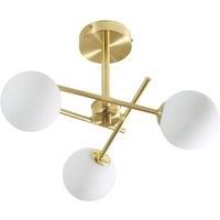 Spa Lindos 3 Light Semi-Flush Ceiling Light Opal Glass and Satin Brass