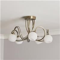 BHS Acacia Glass 5 Light Flush Ceiling Light - Satin Brass