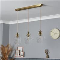 BHS Leni Bubble Glass 3 Light Pendant Bar Light - Brass