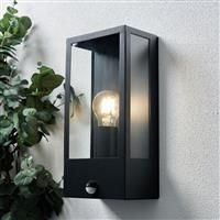 Zink Minerva Outdoor Wall Box Lantern With PIR Sensor Black (606VH)