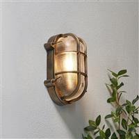 Zink CLAY IP44 Gold Oval Caged Outdoor Bulkhead