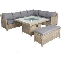 Royalcraft Wentworth 7pc Deluxe Modular Corner Dining Set w/ 120 x 120cm Firepit Table