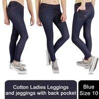 Anucci Ladies Girls Denim Look Stretch Elasticated waist Slim Fit Jeggings-Blue (10, dark blue)