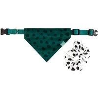 Emily Brooks Dog Collar Bandana & Matching Scrunchie - Dalmation Spot Print, Green, 30-39cm, Canvas, Adjustable, Buckle Closure, Unisex, Adult Dog, Animal Collar, Matching Set