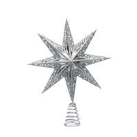 Festive Productions 35cm 8-Pointed Silver Cut-Out Design Plastic Christmas Tree Topper - Deluxe Christmas Tree Topper - Christmas Tree Decoration