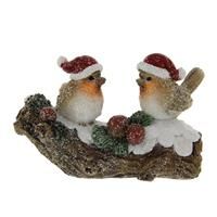 Festive Robins Sitting on Snowy Log Ornament
