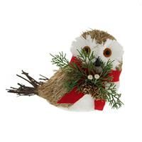 Festive 20cm Brown/White Bristle Owl - Red Scarf, Brown
