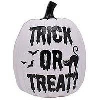 Festive 17Cm Polyresin White Pumpkin With Trick Or Treat Wording Table Top Decoration