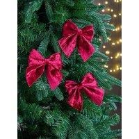 Festive Set Of 9 Burgundy Velvet Christmas Tree Bows - 15 Cm