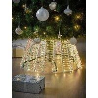 Festive 58Cm Lit Silver Iridescent Tree Skirt