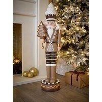 Festive 93 Cm Brown/White Nutcracker With Cake Hat And Tree Christmas Decoration