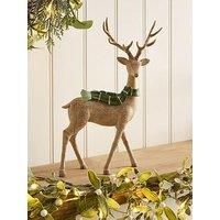 Festive 32 Cm Resin Reindeer In Scarf Christmas Decoration