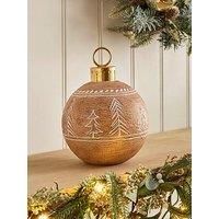 Festive 19Cm Woodgrain Tabletop Bauble