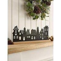 Festive 40 Cm Black Wooden House Scene Christmas Decoration