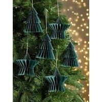 Festive Pack Of 6 Hanging Foldable Paper Honeycomb Star/Tree Christmas Decorations - Green