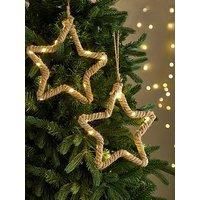 Festive 25 Cm Lit Rope Star Christmas Tree Decorations - Set Of 2