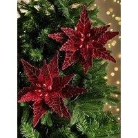 Festive Set Of 4 50Cm Burgundy Velvet Poinsettia