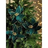 Festive Set Of 4 X 26Cm Green Poinsettia Stems
