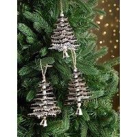 Festive Set Of 3 Wooden Snowflake Christmas Tree Decorations