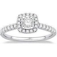H. Samuel 9W 0.50Ct (0.18Ct Centre) Diamond Cushion Halo Solitaire Ring