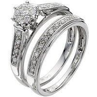 H. Samuel Perfect Fit 9W 0.25Ct Cluster With Pave & Milgrain Edge Bridal Set