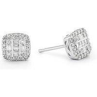 H. Samuel 9Ct White Gold 0.15Ct Diamond Multi-Stone Square Earrings