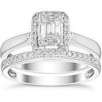 H. Samuel Perfect Fit 9W 0.33Ct Diamond Baguette Rectangle With Halo Bridal Set