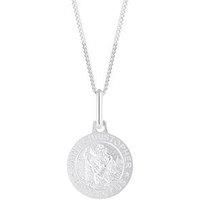 H. Samuel Silver Round St Christopher Protect Us Pendant 16+2"