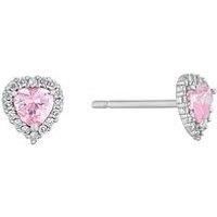 H. Samuel Childrens Sterling Silver & Pink Cubic Zirconia Heart Stud Earrings