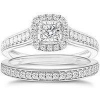 Ernest Jones 9Ct White Gold 0.50Ct Total Diamond Cushion Halo Bridal Set