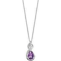 Ernest Jones 9Ct White Gold Amethyst & Diamond Necklace