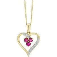 Ernest Jones 9Ct Yellow Gold Ruby & Diamond Heart Pendant