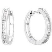 Ernest Jones 9Ct White Gold 0.15Ct Diamond Channel Set 10Mm Hoop Earrings