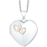 Ernest Jones Sterling Silver & 9Ct Rose Gold 18 Inch Diamond Heart Locket