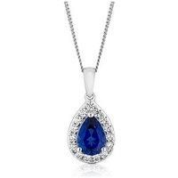 Ernest Jones 9Ct White Gold Created Sapphire & Cz Pear Cluster Pendant