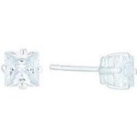 H. Samuel Sterling Silver Earrings. White Cubic Zirconia Square Stud Earrings