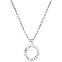 Ernest Jones Sterling Silver Necklace. Cubic Zirconia Circle Pendant Necklace