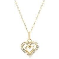 H. Samuel 9Ct Gold Cz Double Heart Pendant Necklace
