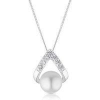 H. Samuel Sterling Silver Pearl & Cubic Zirconia Tear Pn 16 2" - One Colour