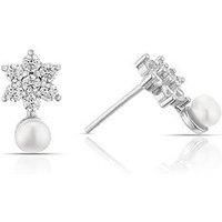 H. Samuel Ss Cz Flower Pearl Earrings - One Colour