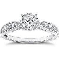 Ernest Jones Engagement Ring 9Ct Gold Halo Cluster 050Ct Diamond Ring - White