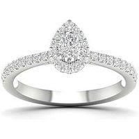 Ernest Jones Engagement Ring 18Ct Gold & Platinum Pear Halo 050Ct Diamond Ring - White