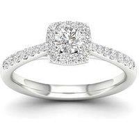 Ernest Jones Engagement Ring 18Ct Gold & Platinum Cushion Halo 0.50Ct Diamond Ring - White